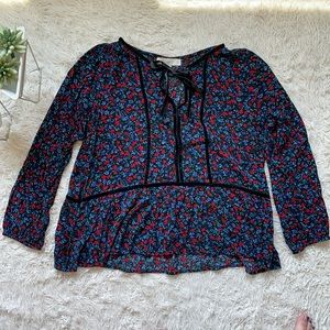 LOFT Floral Boho Blouse with Velvet Detailing